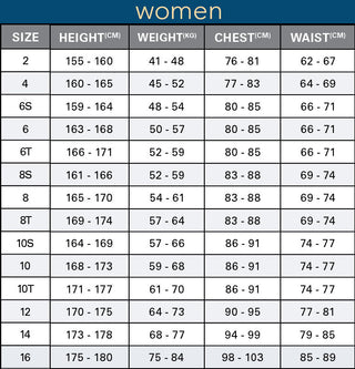 oneill wmn size chart